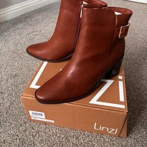Brown Ankle Boots with Buckle Detail
